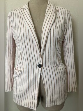 H&M Cream Blazer with Brown Vertical Stripes